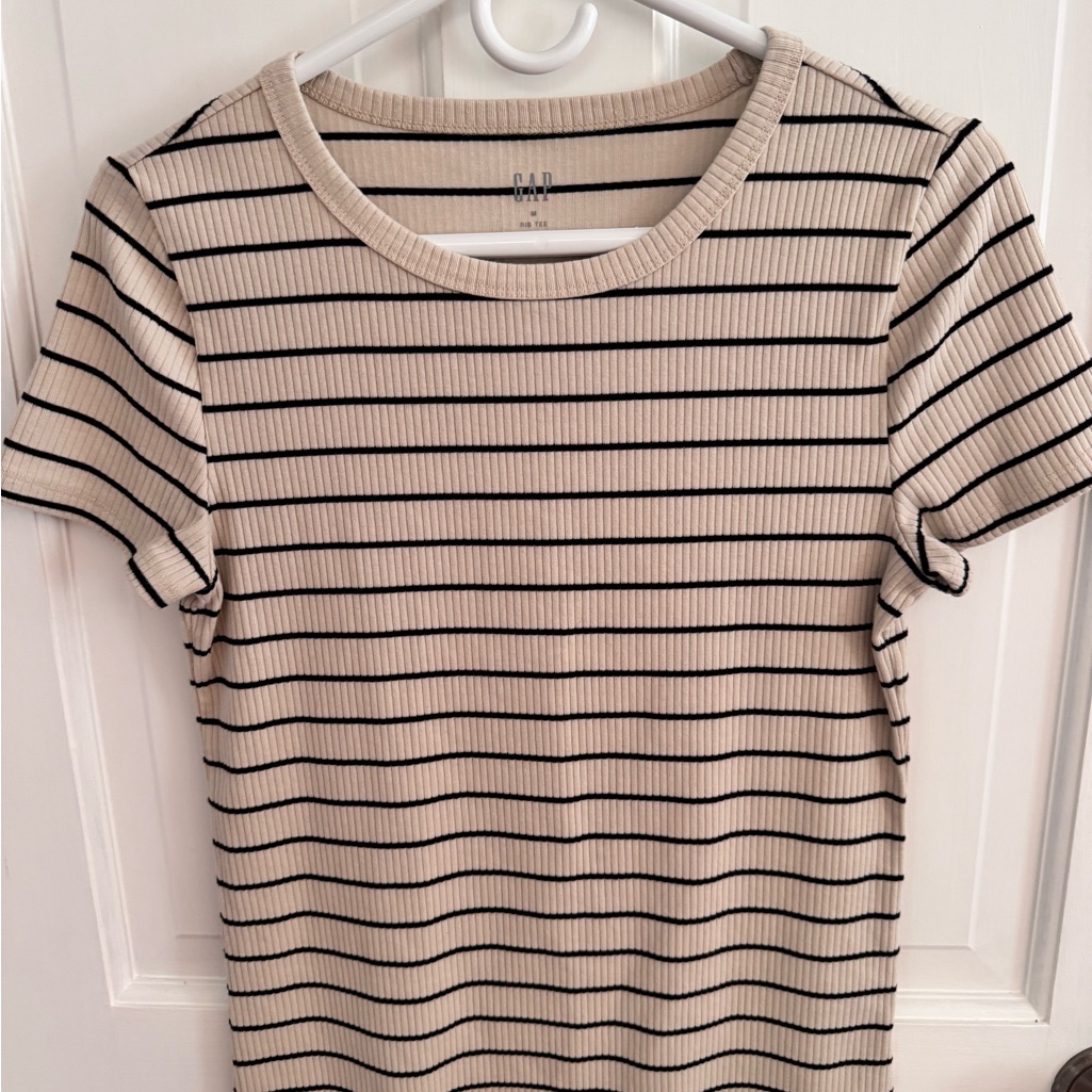 Gap Cream Ribbed Fitted Short Sleeve T-Shirt